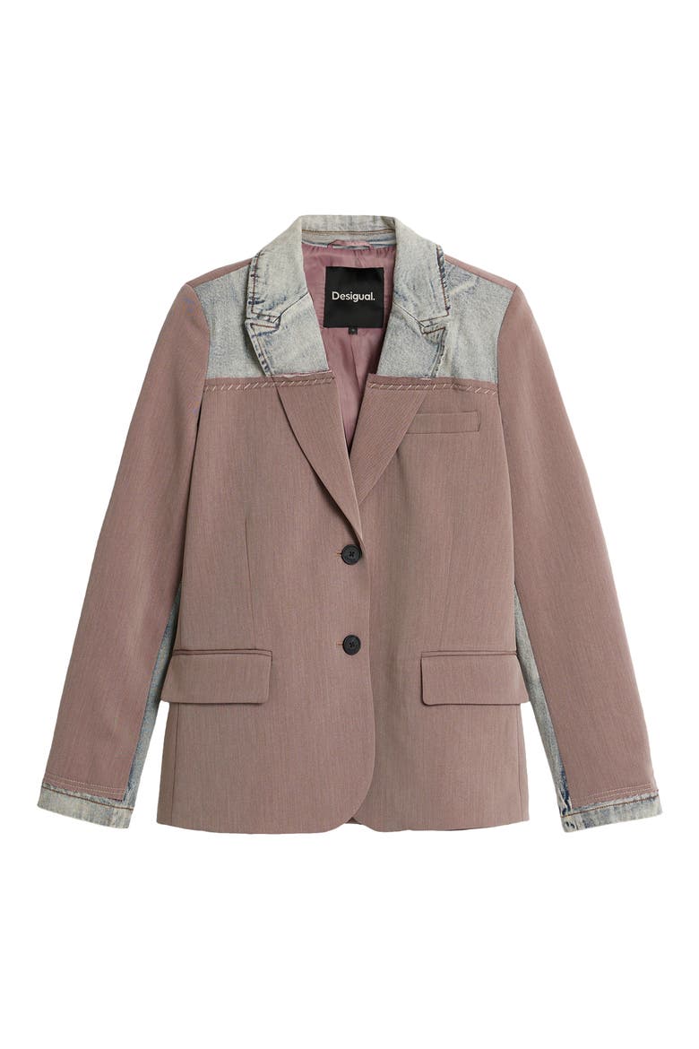 Denim Trim Blazer, Alternate, color, PINK