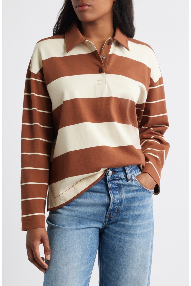 Hannah Rugby Shirt, Main, color, CLIFFTOP BROWN