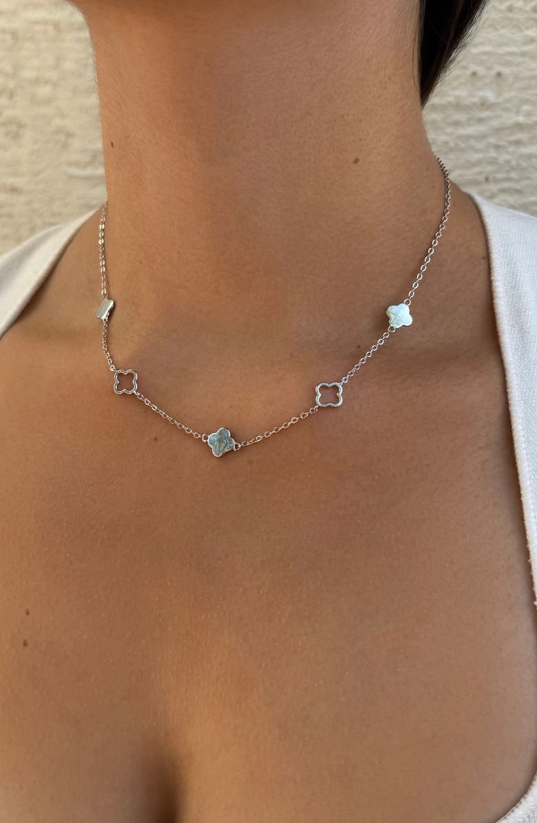 Adornia Clover Station Chain Necklace, Alternate, color, Silver