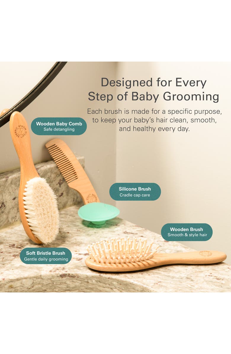 Sperric Wooden Baby Hair Brush with Soft Bristle and Comb Set, Alternate, color, Blue
