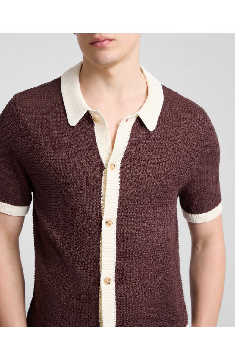 Onia Linen Short Sleeve Button Up Sweater, Alternate, color, Espresso/Egret