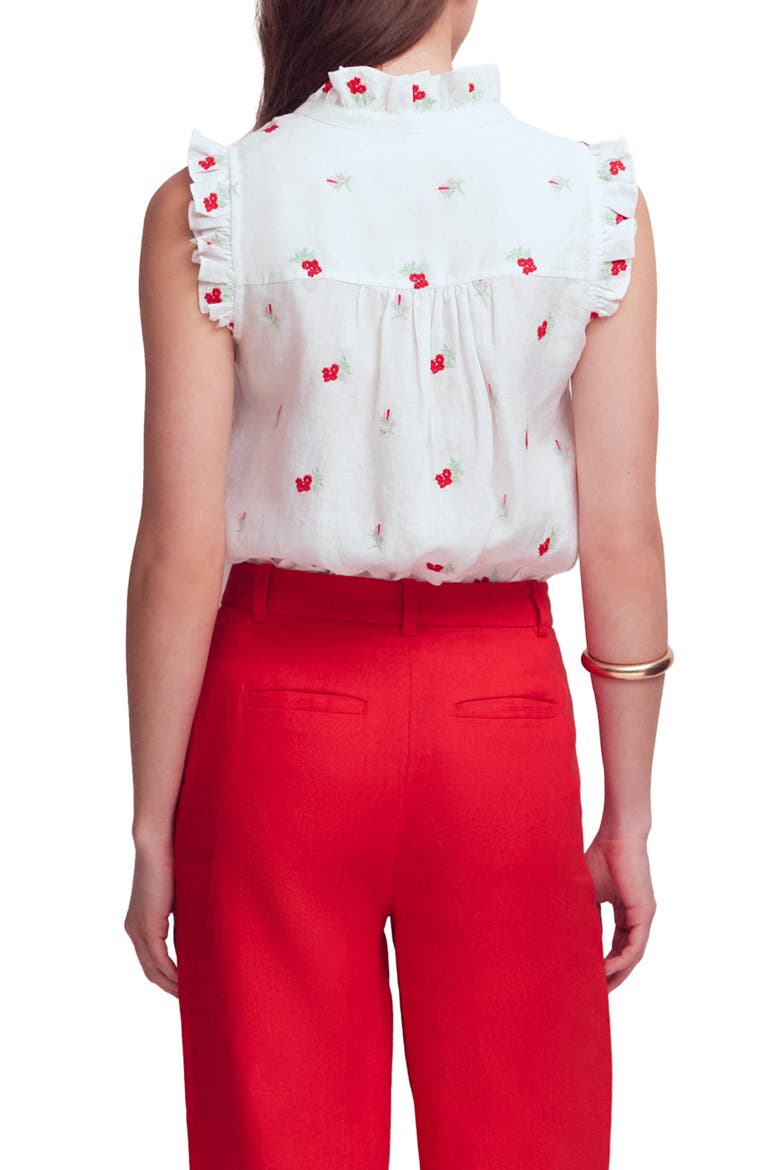 Isabel Embroidered Linen Sleeveless Button-Up Shirt, Alternate, color, FLORAL EMBROIDERY