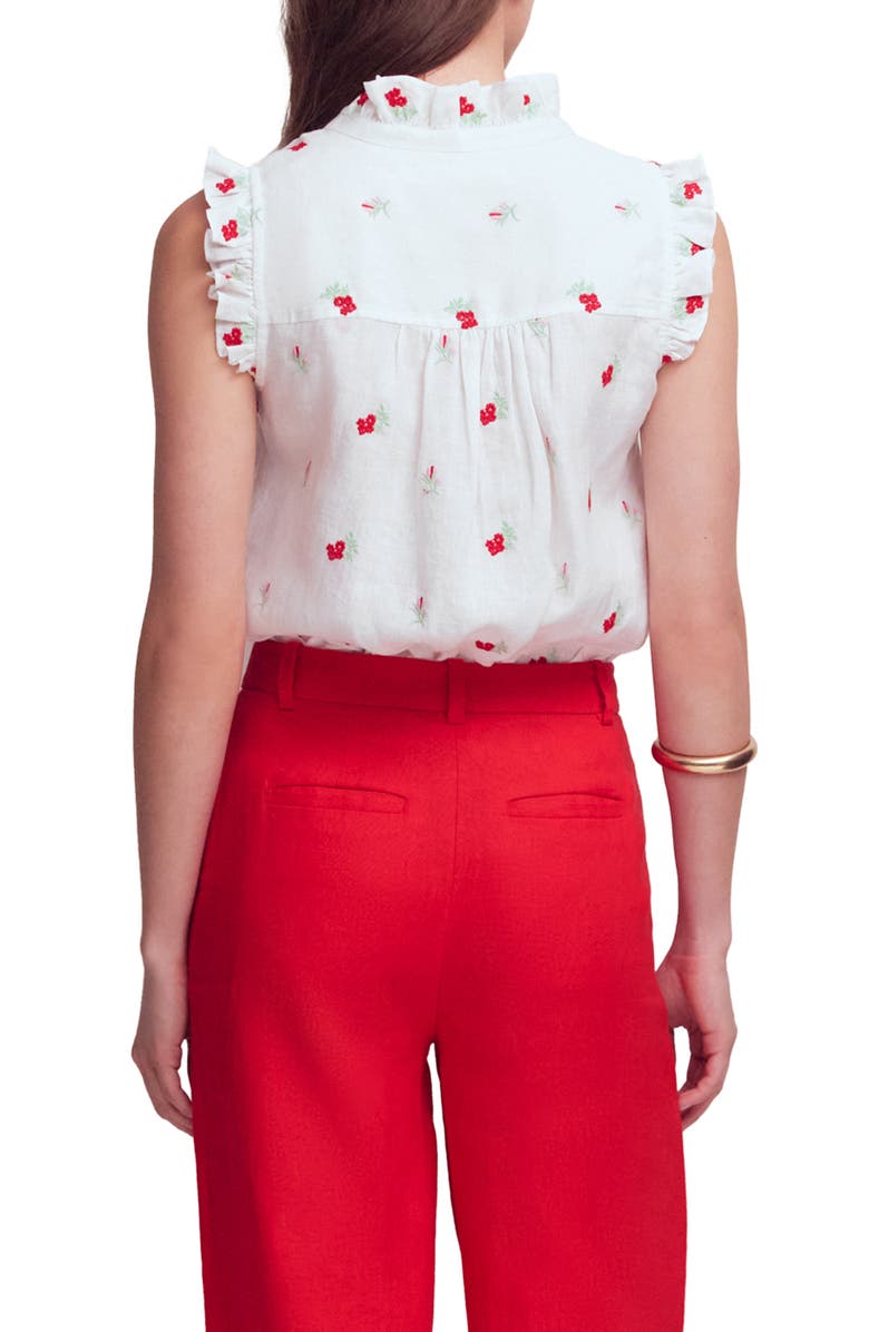 Boden Isabel Embroidered Linen Sleeveless Button-Up Shirt, Alternate, color, Floral Embroidery