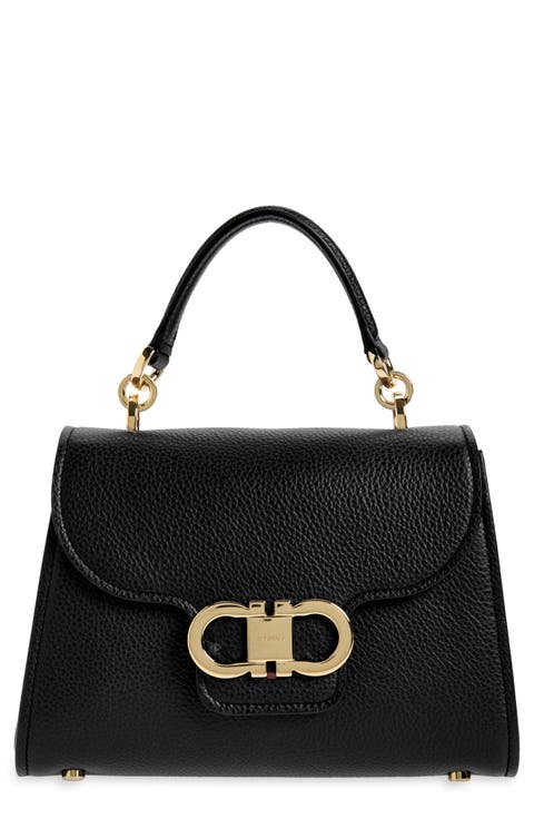Double Gancio Leather Top Handle Bag