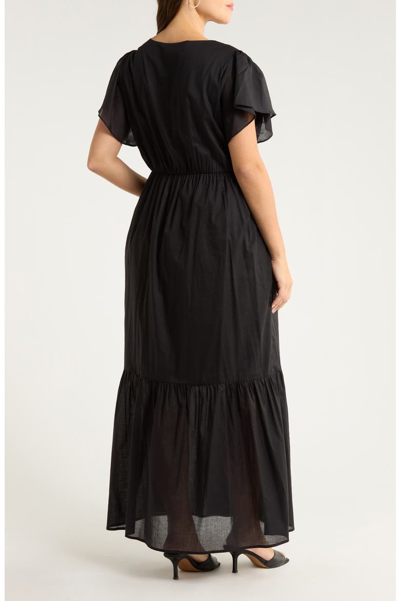Brigid Flutter Sleeve Midi Dress, Alternate, color, BLACK