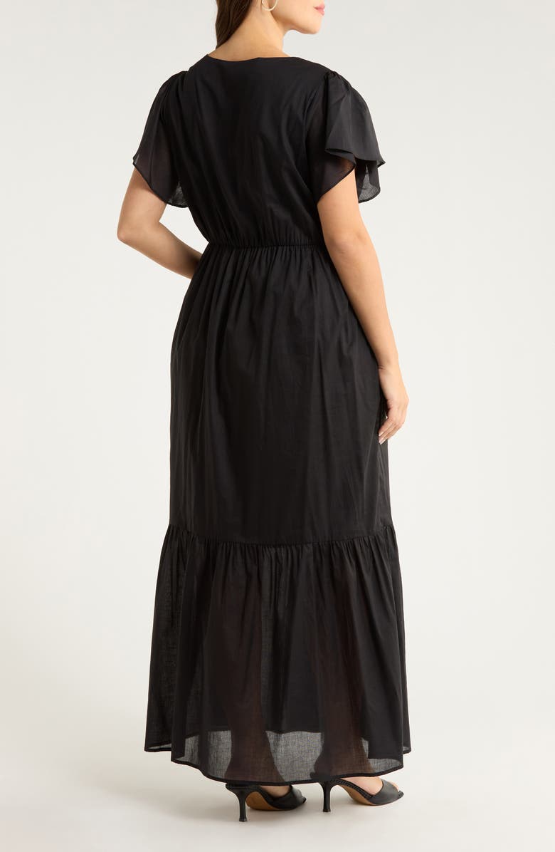 SUGARLIPS Brigid Flutter Sleeve Midi Dress, Alternate, color, Black