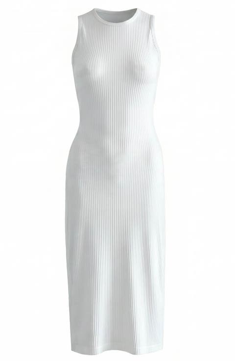 The Ola Rib Second-Skin Bodycon Midi Dress In White