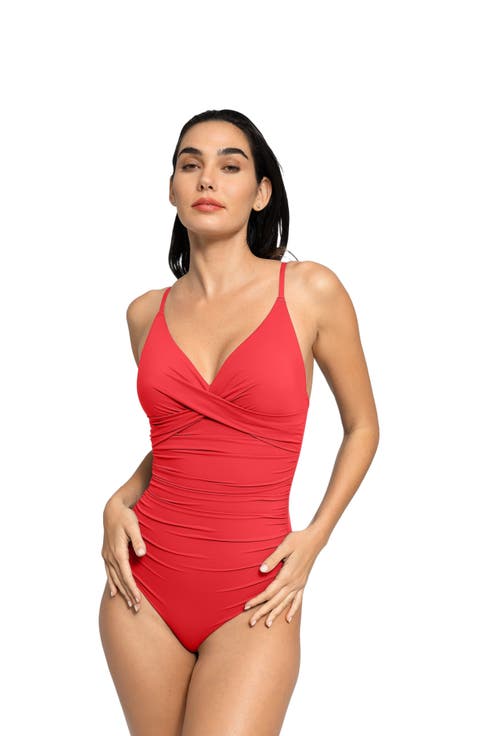 Shapewear Ruched Cross-Front Sculpting One-Piece Swimsuit