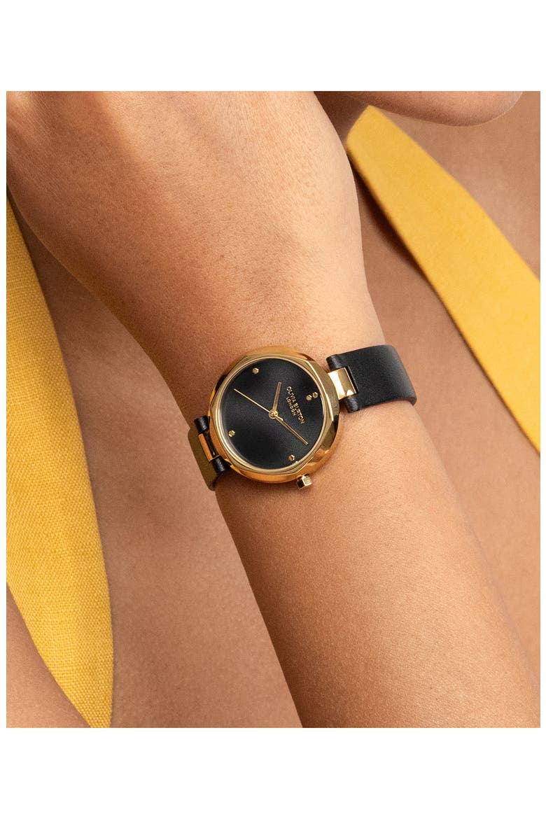 Dimension Leather Strap Watch, 32mm, Alternate, color, BLACK