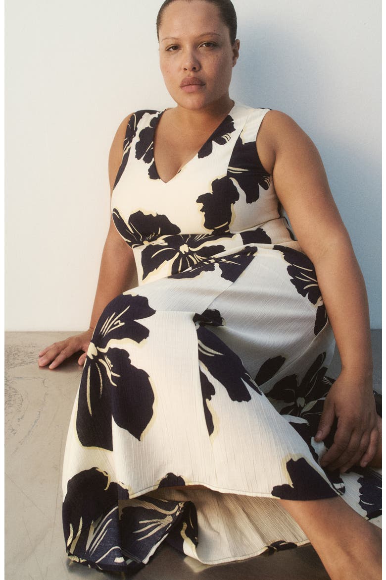 Floral Print Cutout Sleeveless Maxi Dress, Alternate, color, ECRU