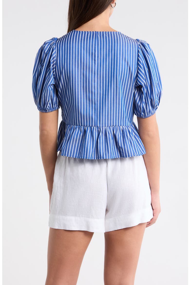 Vester Tie Front Puff Sleeve Top, Alternate, color, BLUE/ WHITE