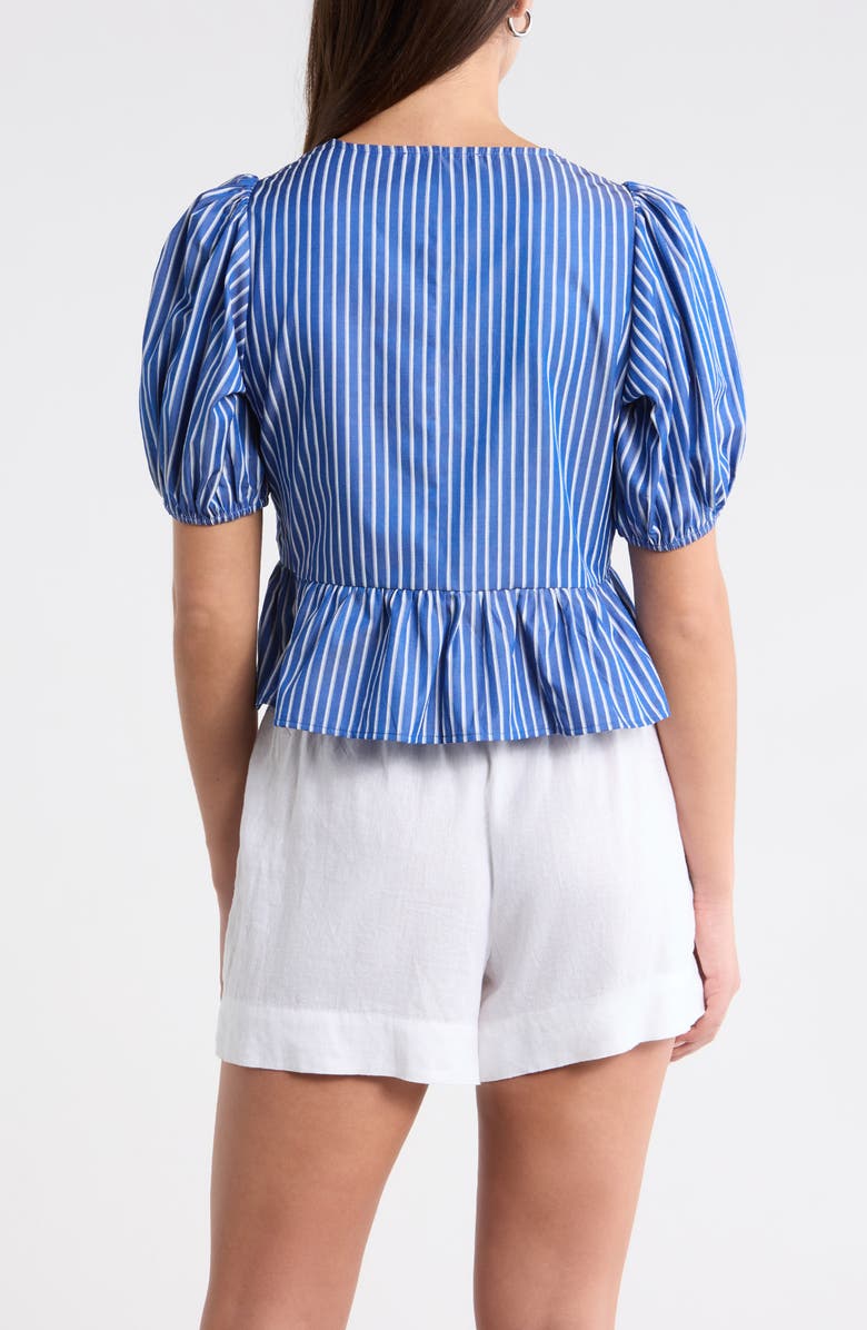 SUGARLIPS Vester Tie Front Puff Sleeve Top, Alternate, color, Blue/ White