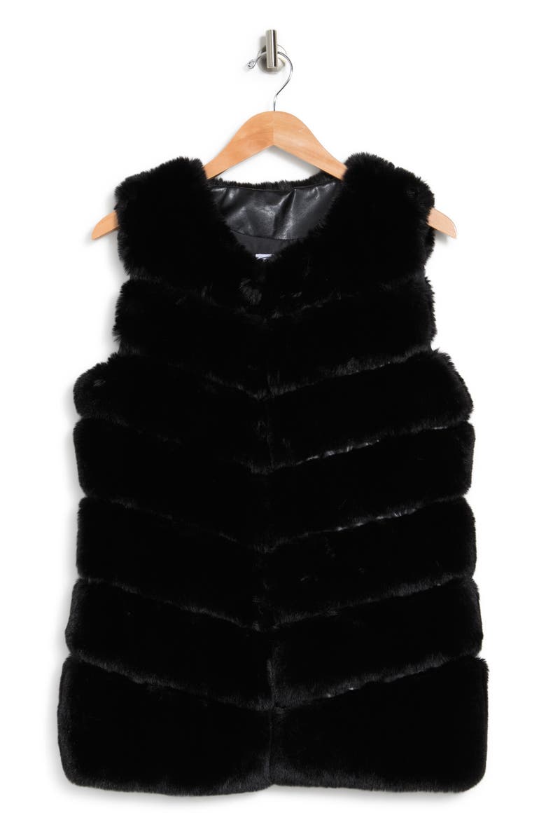 Quilted Faux Fur Vest, Alternate, color, BLACK