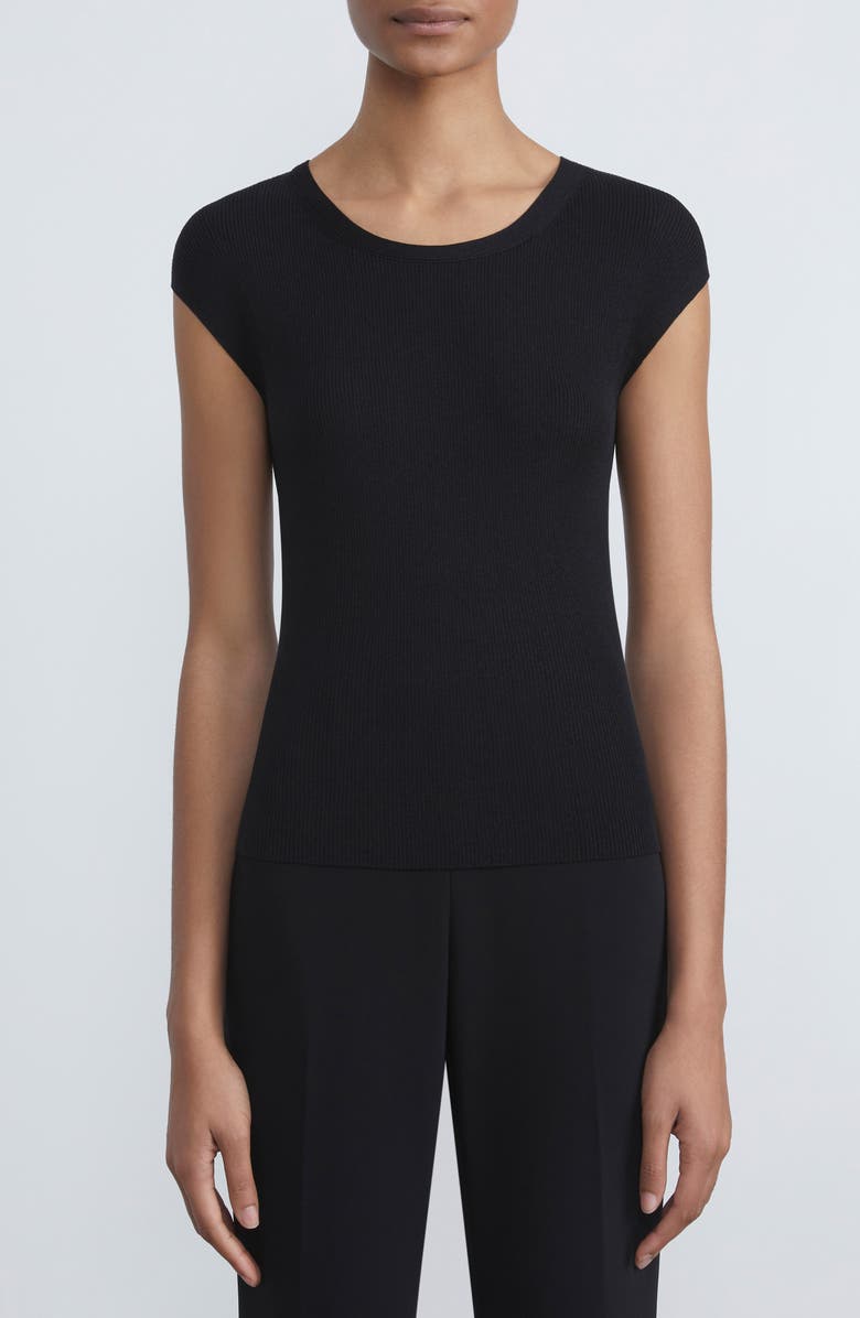 Lafayette 148 New York Cap Sleeve Rib Knit Top, Main, color, 