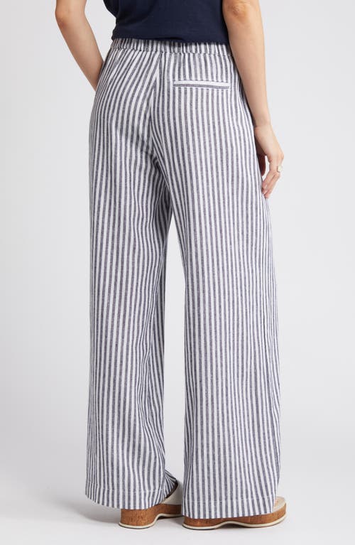Caslon Stripe Wide Leg Linen Blend Pants In Navy- White Brianne Stripe