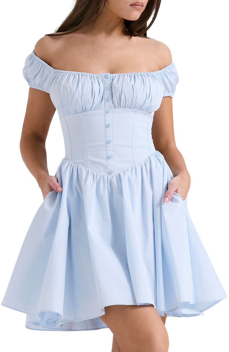 HOUSE OF CB Nala Puff Sleeve Cotton Blend Minidress, Alternate, color, Nantucket Breeze