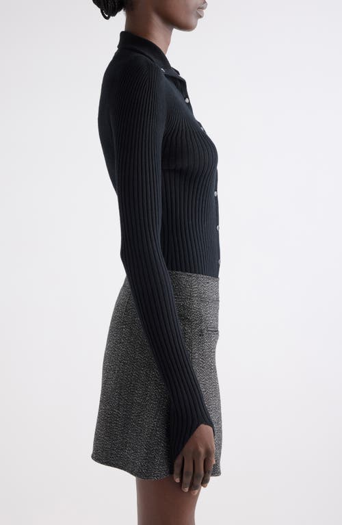Courrèges Classic Rib Cotton Blend Snap-up Top In Black