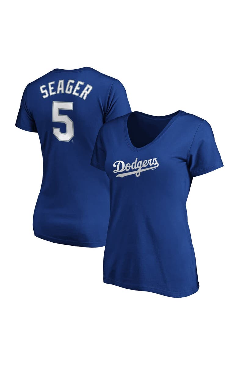 MAJESTIC Women's Majestic Corey Seager Royal Los Angeles Dodgers Official Player Name & Number V-Neck T-Shirt, Main, color, 