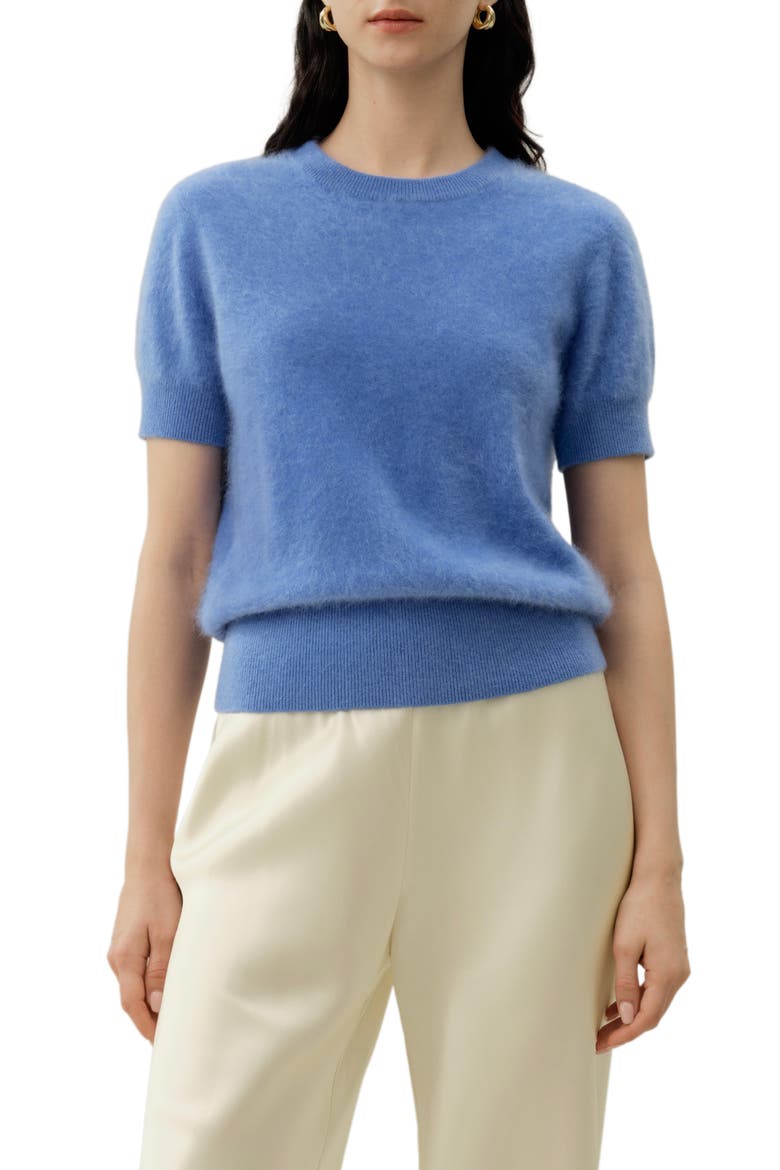 Women's Brushed Cashmere Short-Sleeve Sweater, Main, color, Ocean Blue