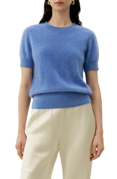 Brushed Cashmere Short-Sleeve Sweater