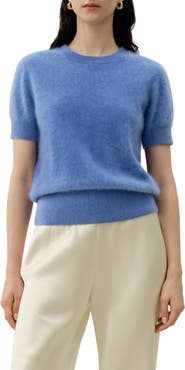 Lilysilk Brushed Cashmere Short-Sleeve Sweater