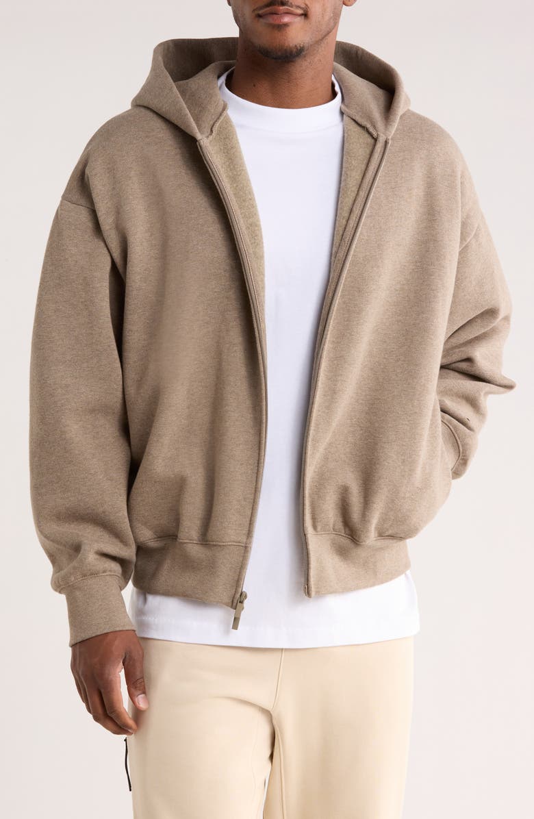 Fear of God Essentials Classic Fit Fleece Zip-Up Hoodie, Main, color, Concrete/Dark Concrete Heather