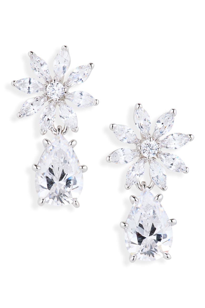 Wildflower Drop Earrings, Main, color, RHODIUM