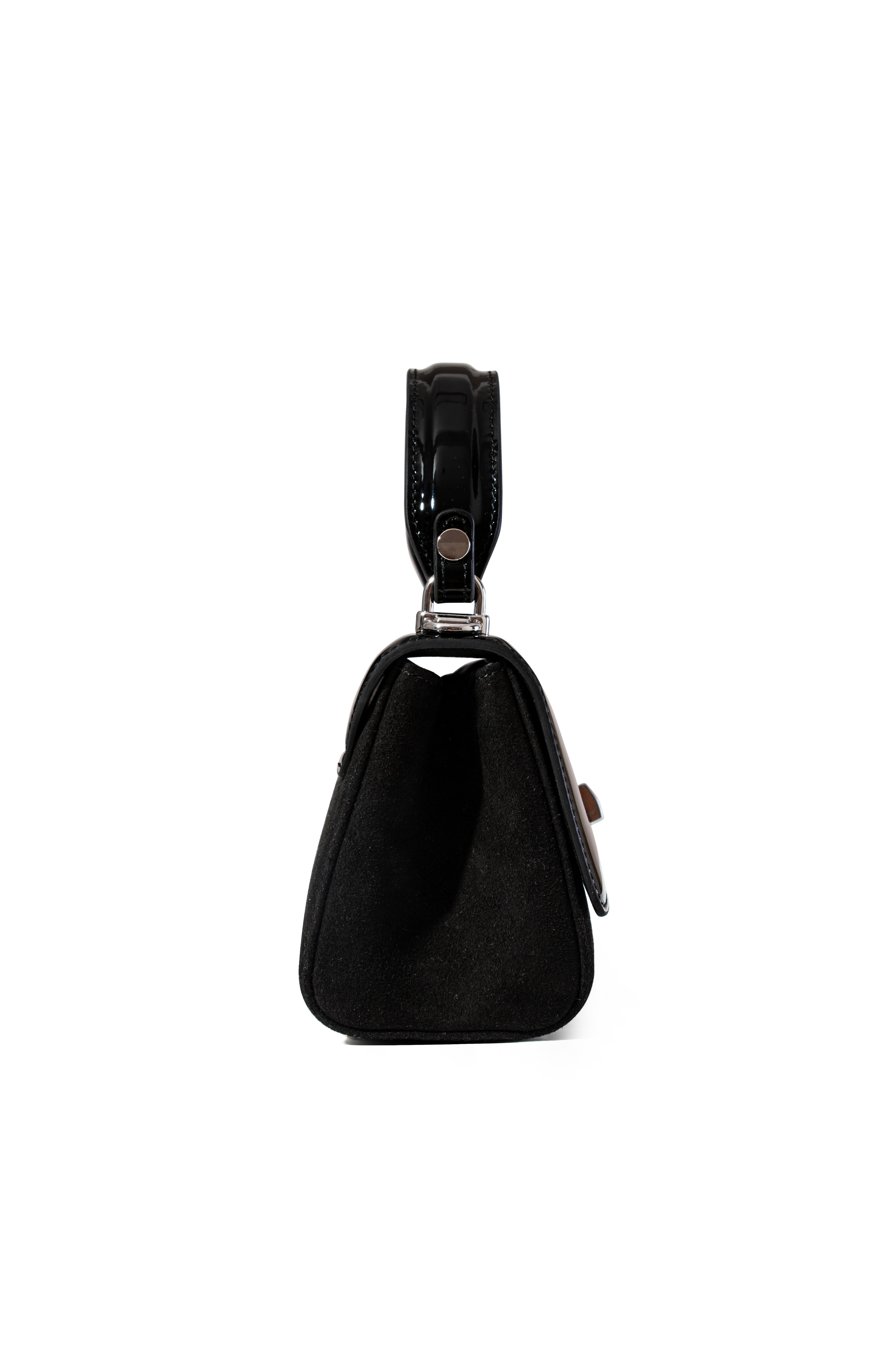 LILI Suede and Patent Leather Top Handle Mini Bag, Alternate, color, Black