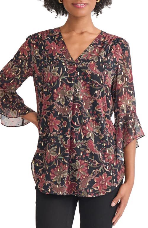 Jones New York Floral Flutter Sleeve Top In Multi