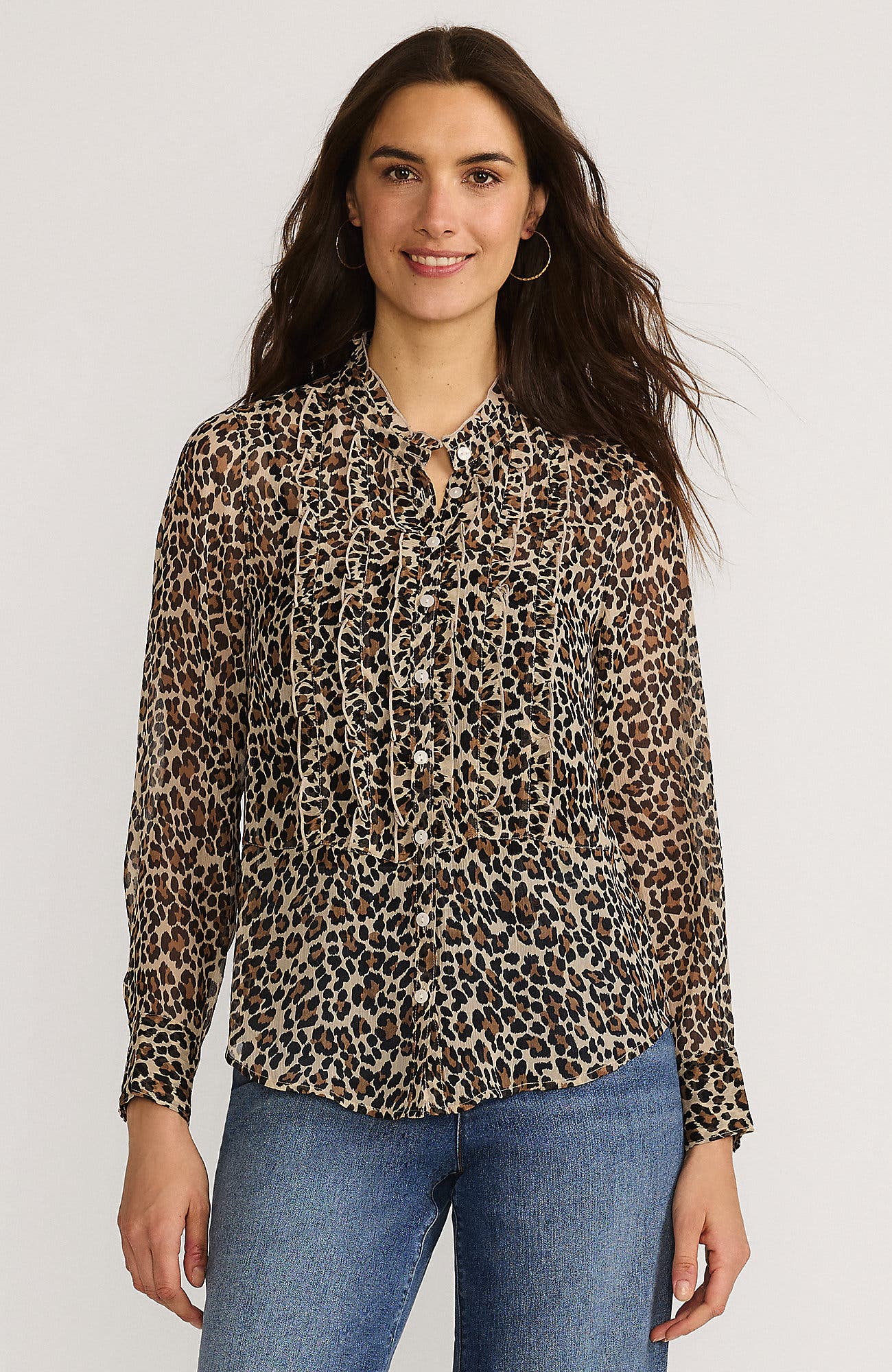 Chiffon Ruffle Front Long Sleeve Top - image 3