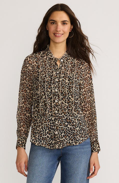 Chiffon Ruffle Front Long Sleeve Top