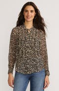 Lands' End Chiffon Ruffle Front Long Sleeve Top