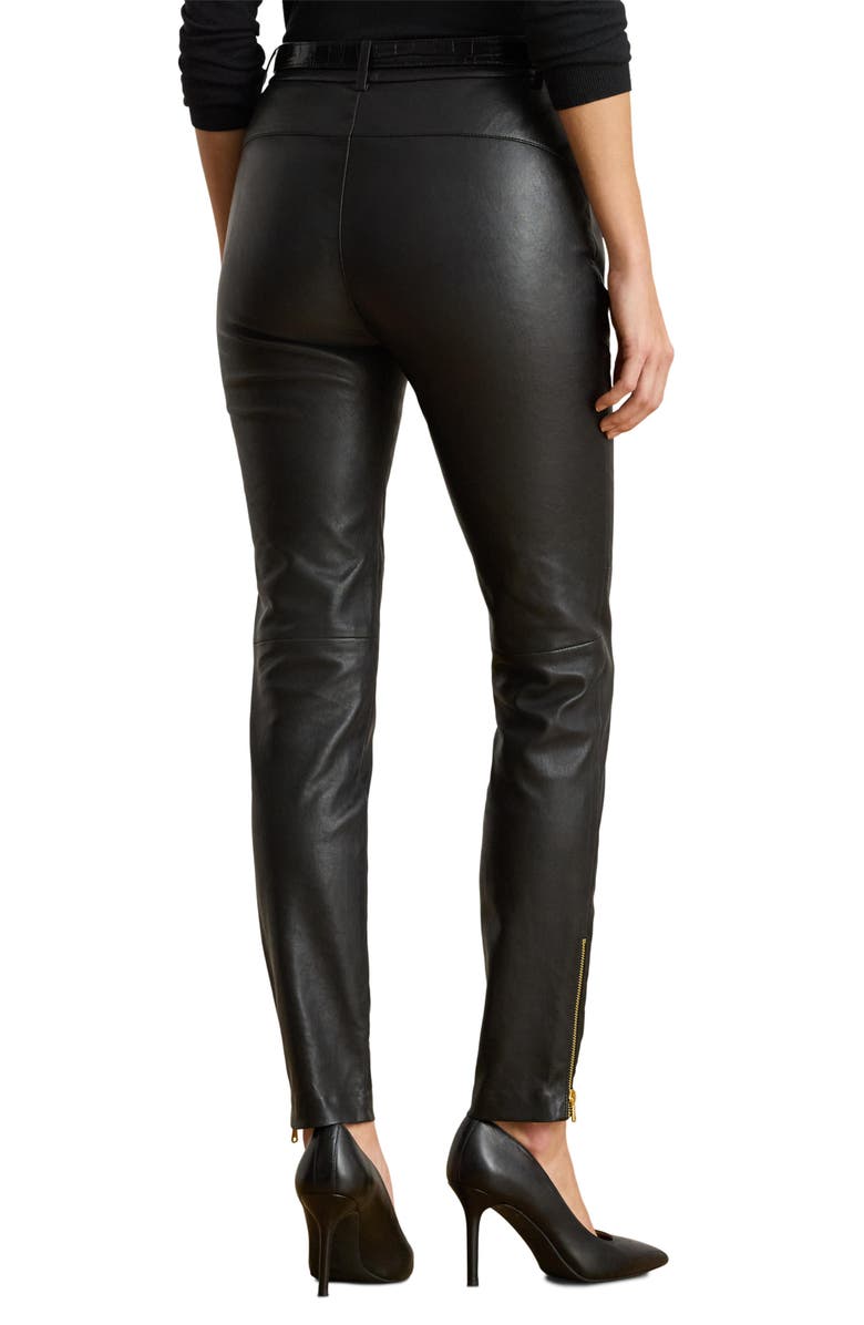 Lauren Ralph Lauren Belted High Waist Leather Ankle Slim Pants, Alternate, color,