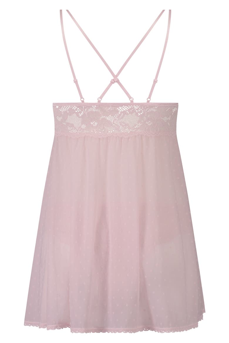 Beatriz Lace Trim Mesh Dot Babydoll Chemise, Alternate, color, PALE LILAC