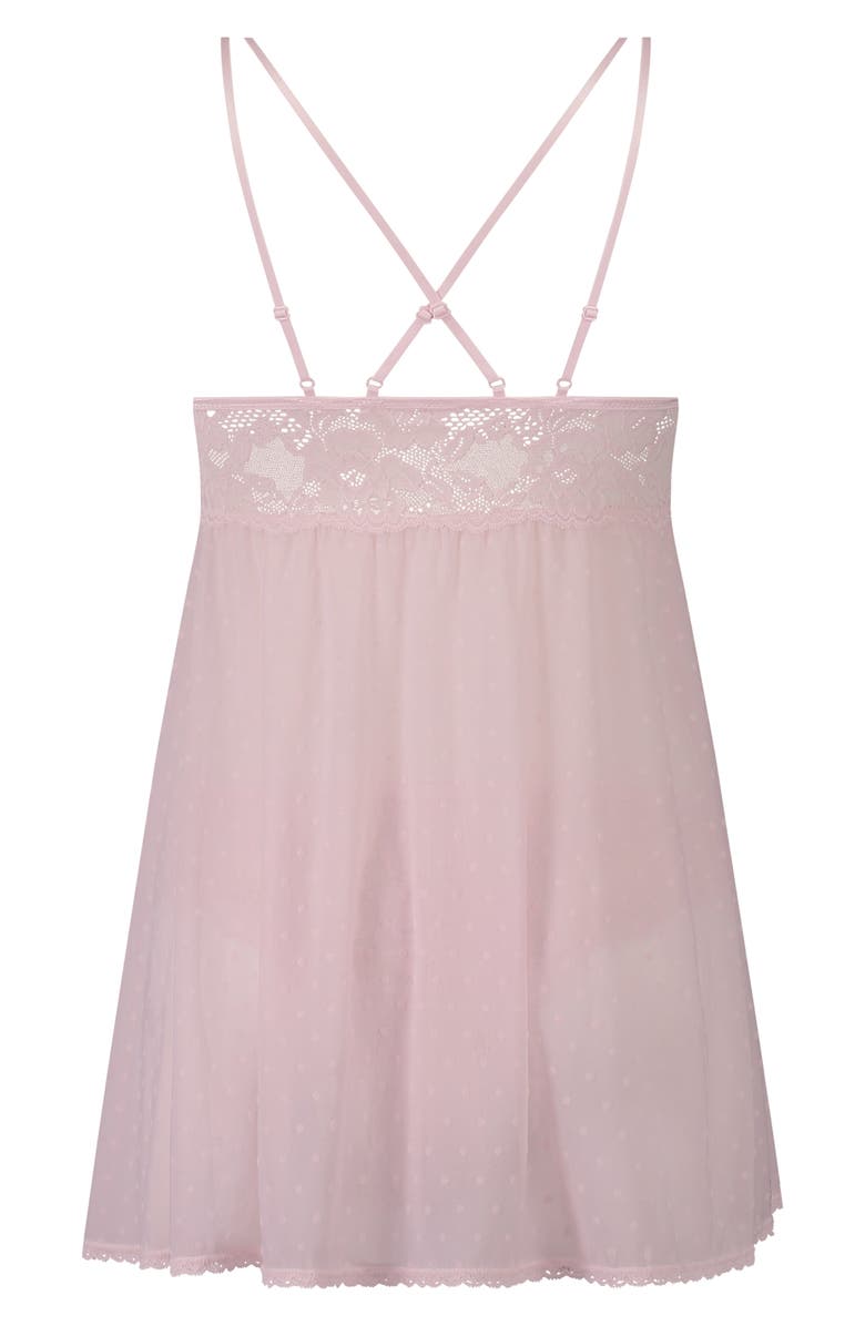 Hunkemöller Beatriz Lace Trim Mesh Dot Babydoll Chemise, Alternate, color, 