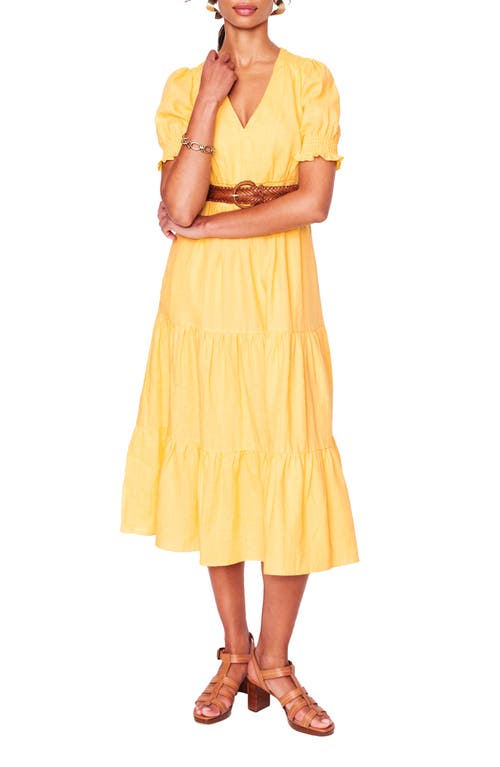 BODEN BODEN ANNA PUFF SLEEVE TIERED LINEN MIDI DRESS