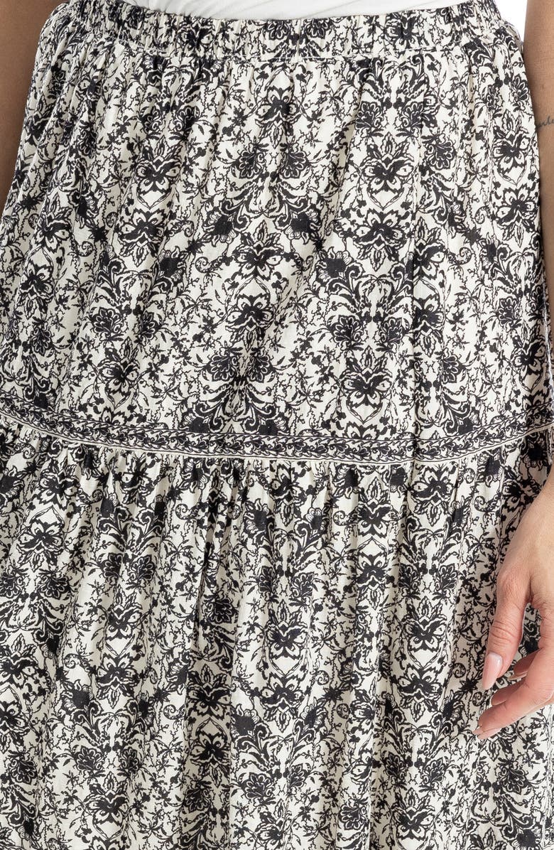 MAX STUDIO Floral Wreath Print Tiered Cotton Blend Maxi Skirt, Alternate, color, Bkcmbqwv-Black/ Cream