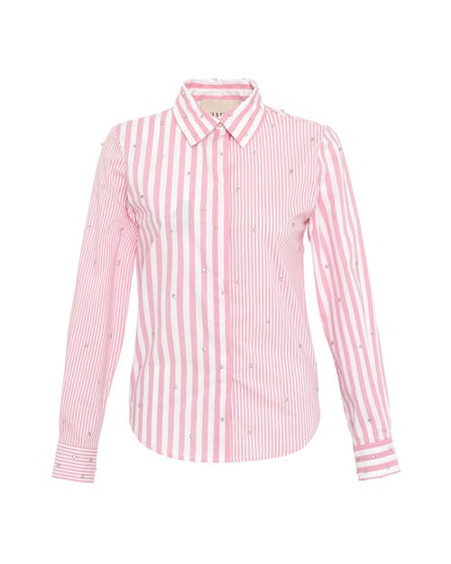 Theo The Label Echo Mix Stripe Pearly Shirt In Lantana/crystal