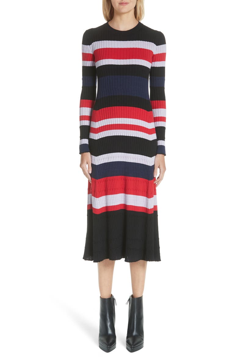 Wool, Silk & Cashmere Stripe Sweater Dress (Nordstrom Exclusive), Main, color, BLACK/ POPPY MULTI