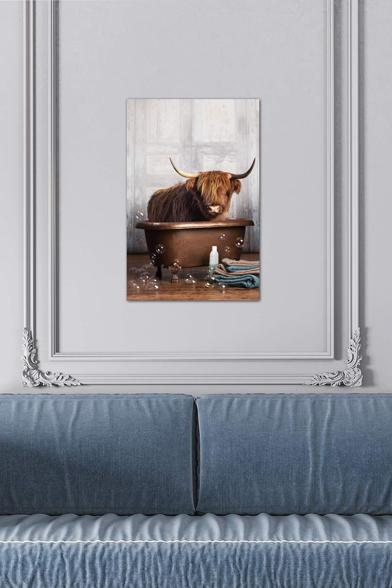 Highland Cow In The Tub by Domonique Brown Canvas Wall Art - 18" x 26", Alternate, color, MULTI