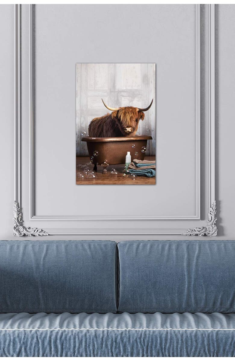 iCanvas Highland Cow In The Tub by Domonique Brown Canvas Wall Art - 18" x 26", Alternate, color, 