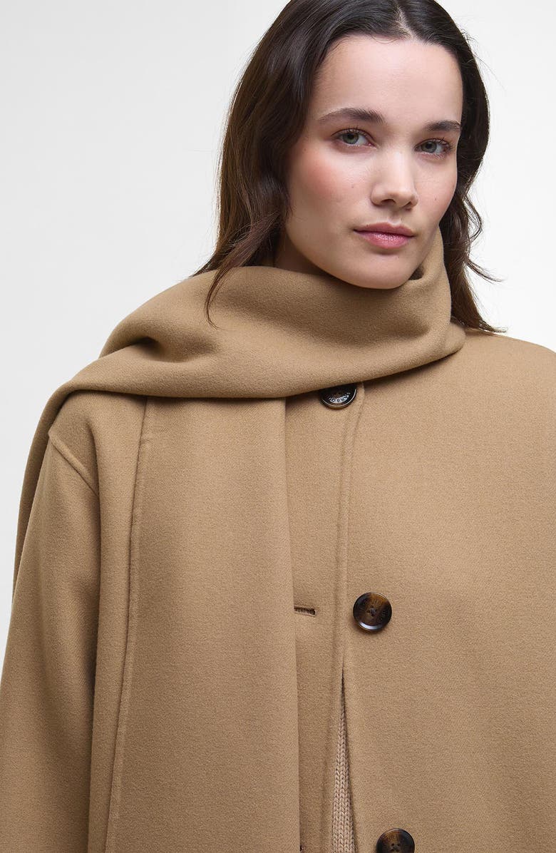 Barbour Clementine Scarf Detail Wool Blend Coat, Alternate, color, Camel