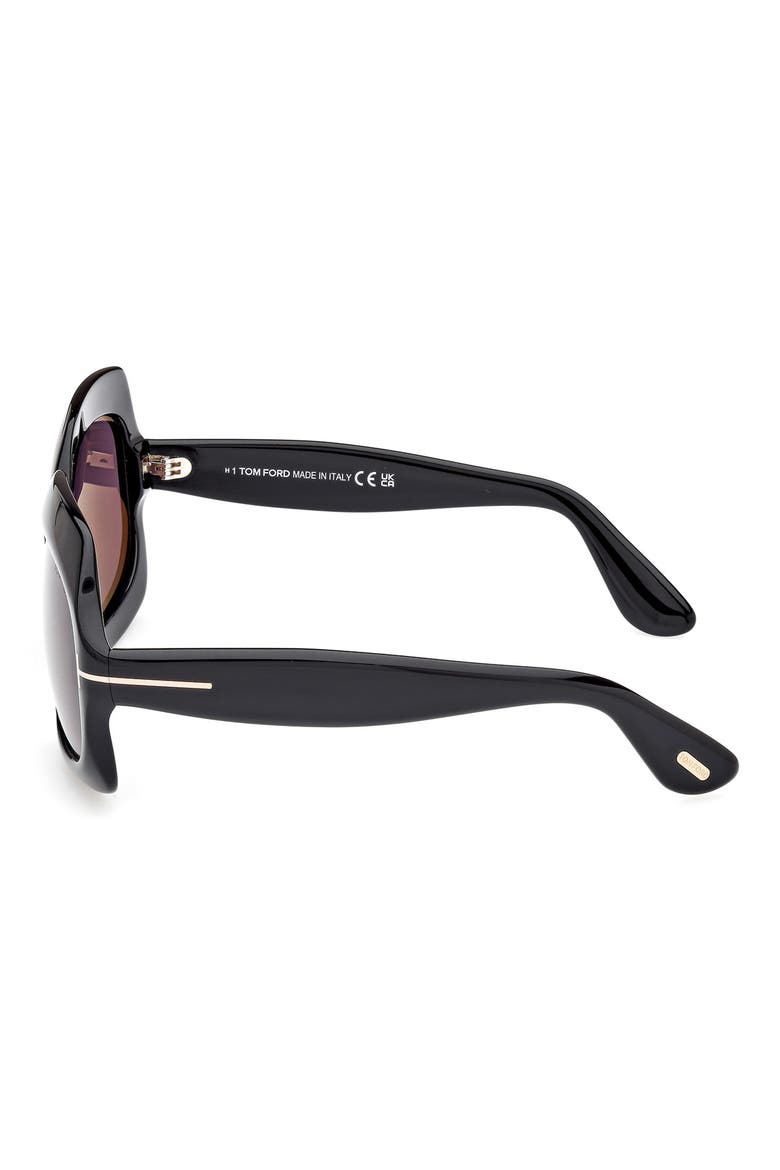 Ren 60mm Geometric Sunglasses, Alternate, color, SHINY BLACK / SMOKE