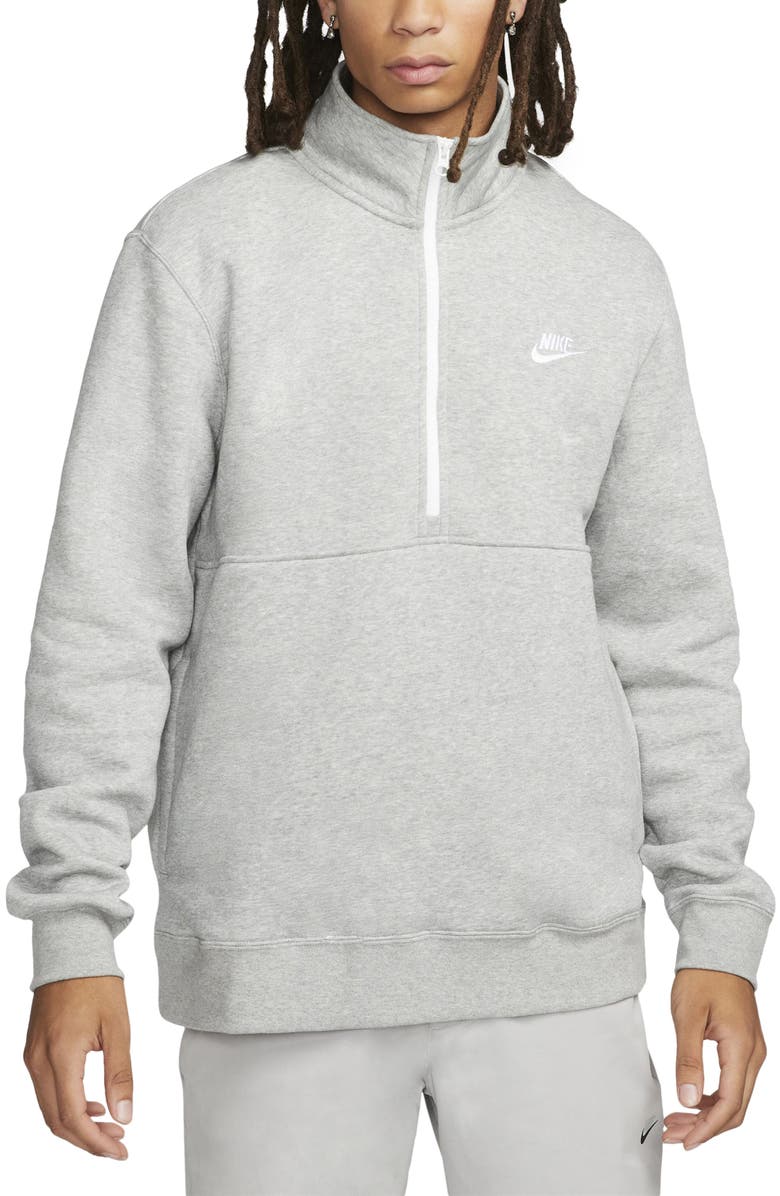 Nike Sportswear Club Half-Zip Pullover, Main, color, Dark Grey Heather/ White