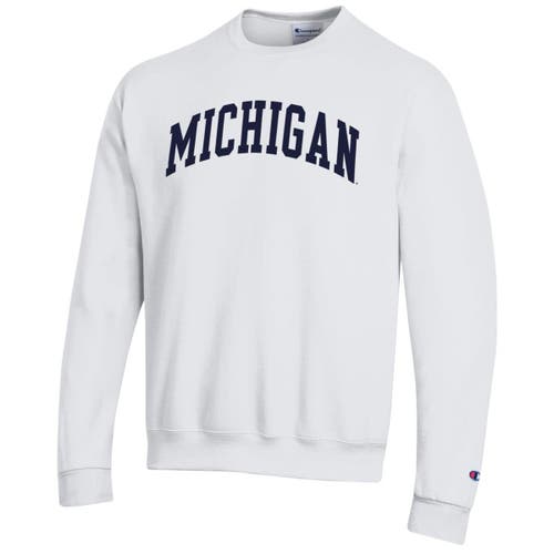 Champion White Michigan Wolverines Basic Arch Fleece Pullover Sweatshirt