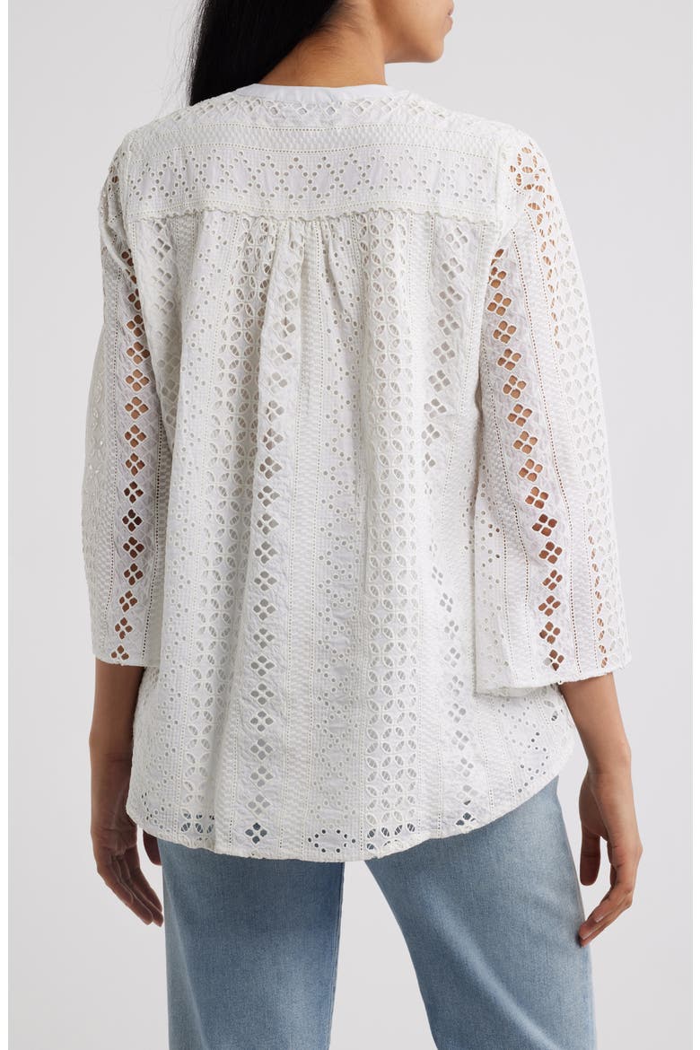 Tassel Eyelet Bell Sleeve Cotton Top, Alternate, color, WHITE