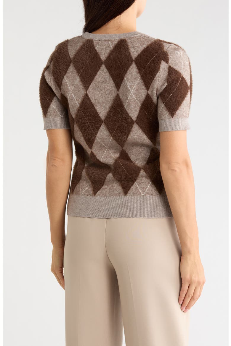 Eyelash Knit Short Sleeve Sweater, Alternate, color, BROWN ARGYLE
