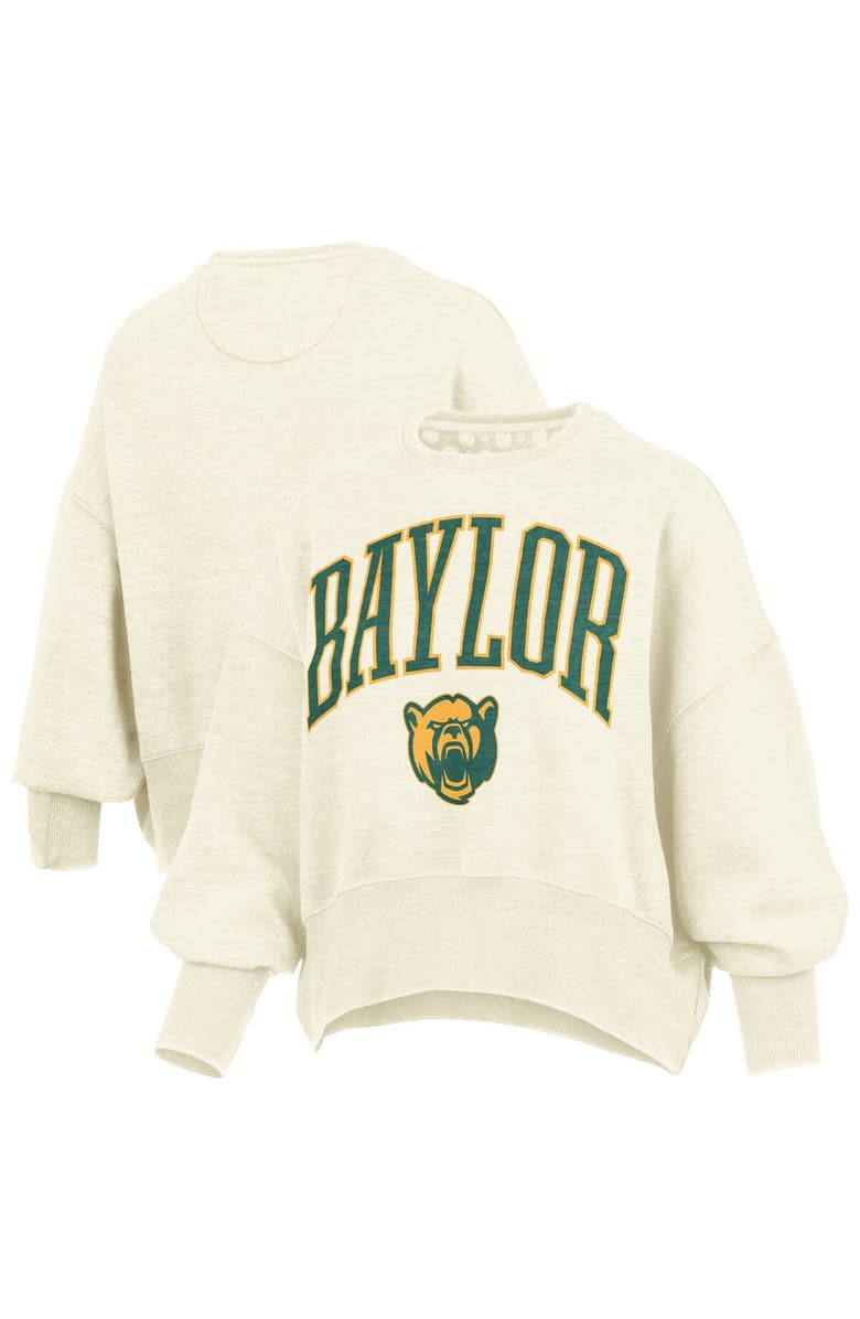 PRESSBOX Women's Pressbox Natural Baylor Bears Oversized Waist-Length Crewneck Sweatshirt, Main, color, Natural