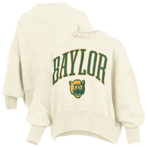 Women's Pressbox Natural Baylor Bears Oversized Waist-Length Crewneck Sweatshirt