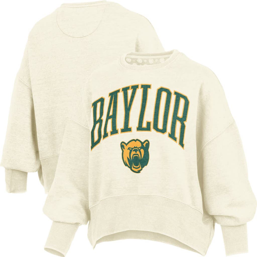 Pressbox Natural Baylor Bears Oversized Waist-length Crewneck Sweatshirt In Neutral